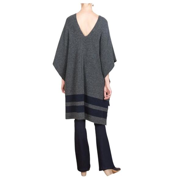 Jenni Kayne Stripe Poncho In Charcoal Navy One Size Italian Wool Yak Blend - Picture 8 of 12